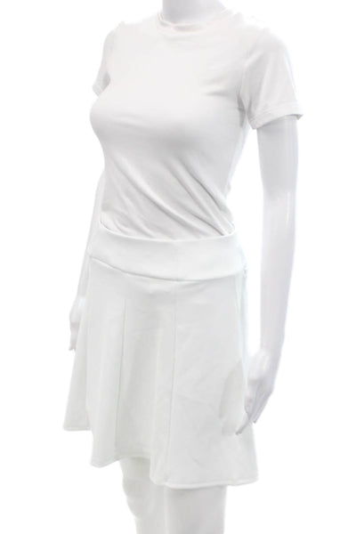Lucky In Love Womens Elastic Waistband Ribbed Skort Skirt White 4-6