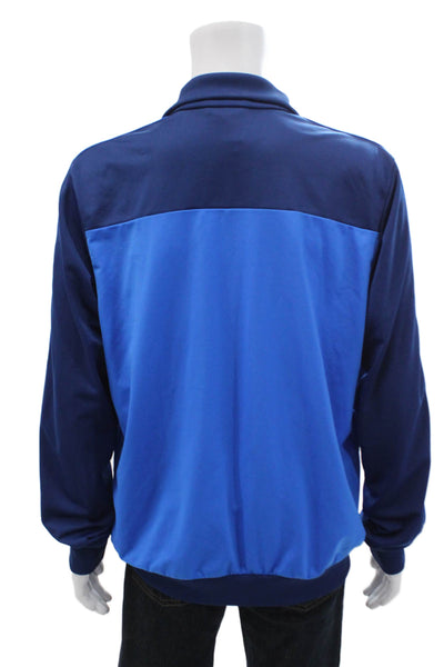 Adidas Mens Striped Full Zip Color Block Mock Neck Track Jacket Blue Size XL