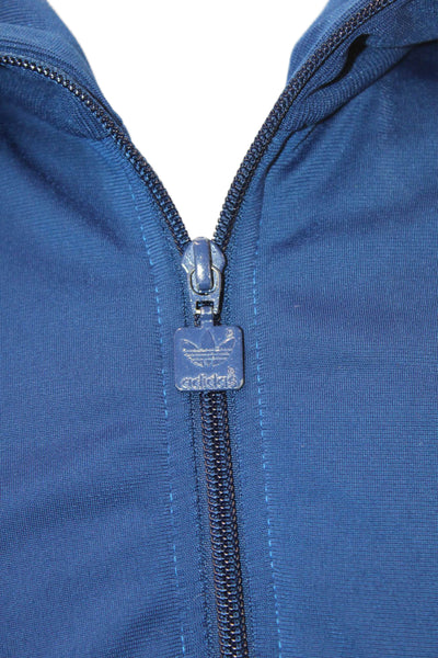 Adidas Mens Striped Full Zip Color Block Mock Neck Track Jacket Blue Size XL