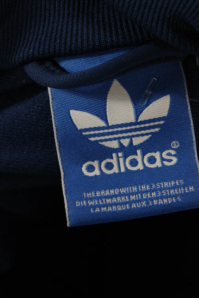 Adidas Mens Striped Full Zip Color Block Mock Neck Track Jacket Blue Size XL