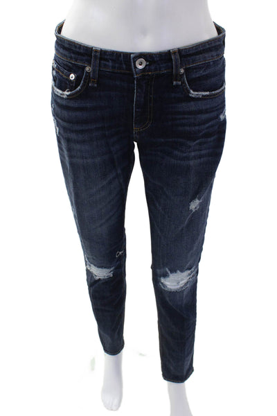Rag & Bone Womens Cotton Distressed Skinny Jeans Blue Size 25