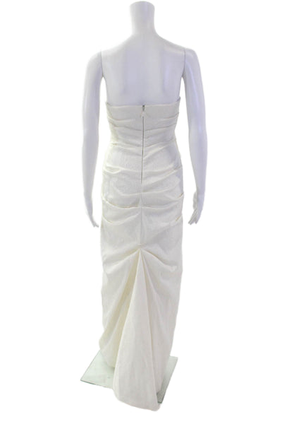 Nicole Miller Womens Ruched Embroidered Strapless Floor Length Gown White Size 6