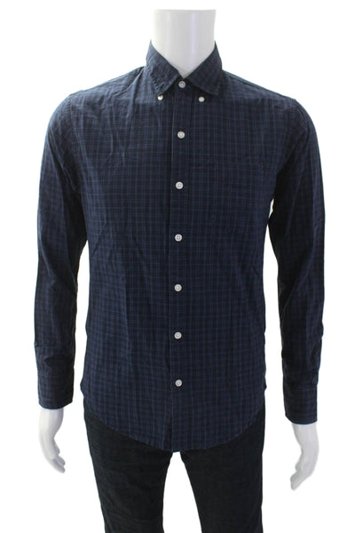 Bonobos Mens Cotton Grid Print Slim Fit Button Up Short Navy Size S