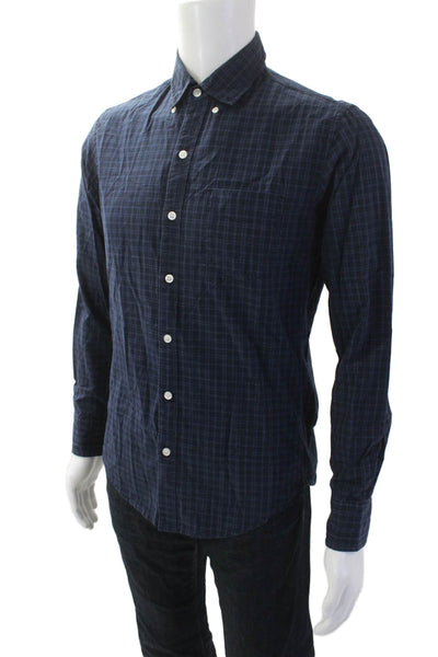 Bonobos Mens Cotton Grid Print Slim Fit Button Up Short Navy Size S