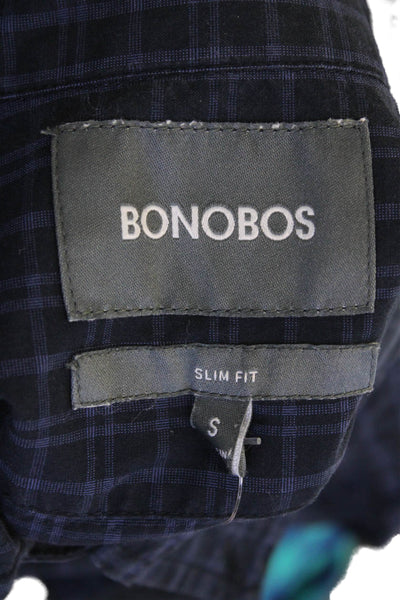 Bonobos Mens Cotton Grid Print Slim Fit Button Up Short Navy Size S