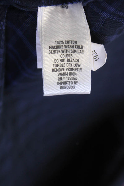 Bonobos Mens Cotton Grid Print Slim Fit Button Up Short Navy Size S