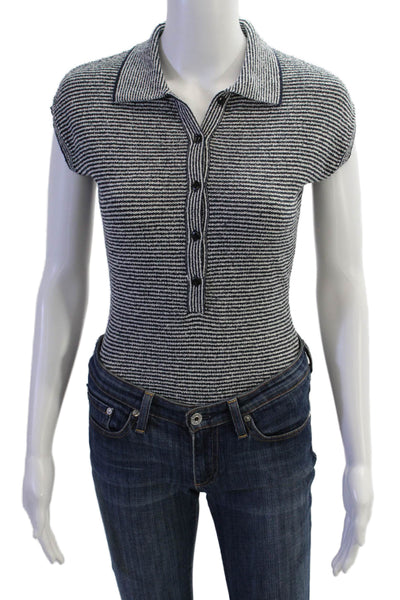 Zara Womens Striped Bodysuit Sweater Navy Blue White Size Small