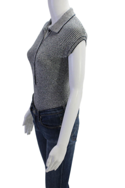Zara Womens Striped Bodysuit Sweater Navy Blue White Size Small
