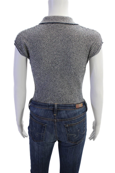 Zara Womens Striped Bodysuit Sweater Navy Blue White Size Small