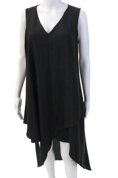 Nicole Miller Womens Sleeveless Draped V-Neck High Low Dress Black Size 6