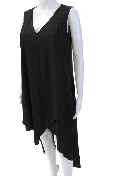 Nicole Miller Womens Sleeveless Draped V-Neck High Low Dress Black Size 6