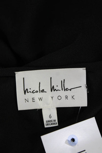Nicole Miller Womens Sleeveless Draped V-Neck High Low Dress Black Size 6
