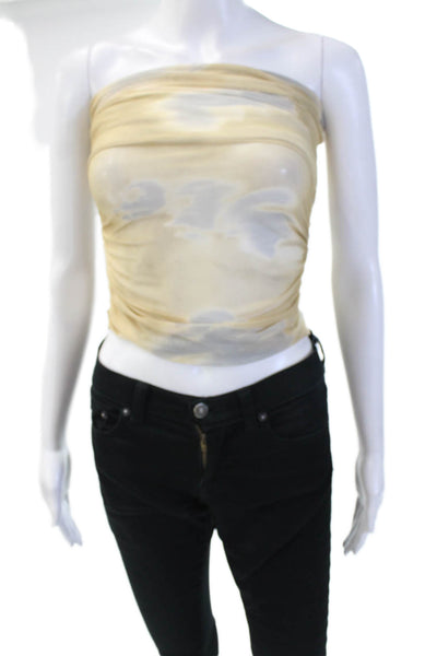 Zara Womens Strapless Mesh Overlay Ruched Blouse Brown Gray Size Small