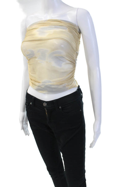Zara Womens Strapless Mesh Overlay Ruched Blouse Brown Gray Size Small