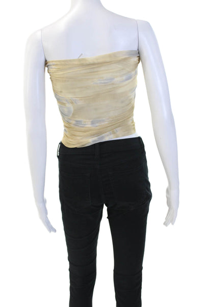Zara Womens Strapless Mesh Overlay Ruched Blouse Brown Gray Size Small
