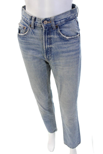 Zara Womens Zipper Fly High Rise Medium Wash Straight Jeans Blue Size 2