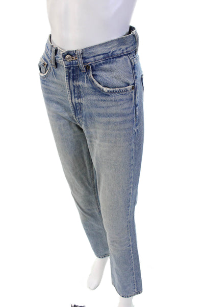 Zara Womens Zipper Fly High Rise Medium Wash Straight Jeans Blue Size 2