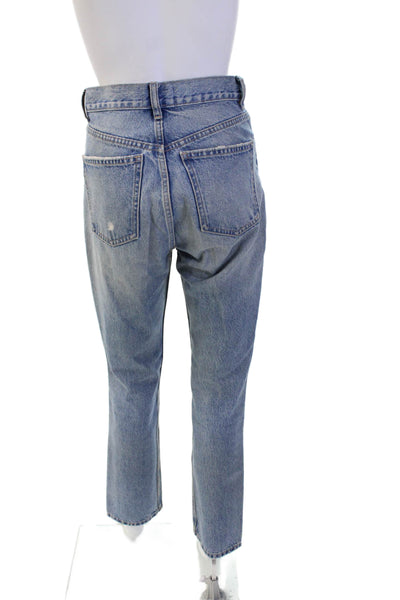 Zara Womens Zipper Fly High Rise Medium Wash Straight Jeans Blue Size 2