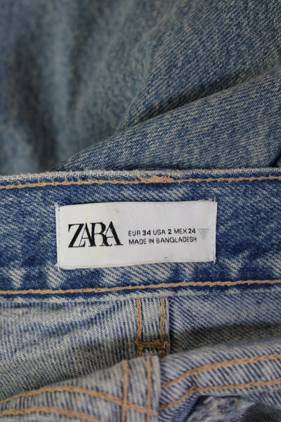 Zara Womens Zipper Fly High Rise Medium Wash Straight Jeans Blue Size 2