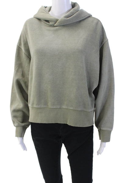 Zara Womens Long Sleeve Ribbed Hem Basic Pullover Hoodie Green Size S
