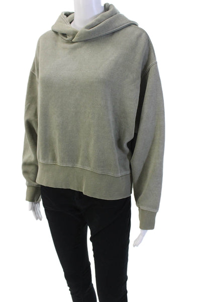 Zara Womens Long Sleeve Ribbed Hem Basic Pullover Hoodie Green Size S