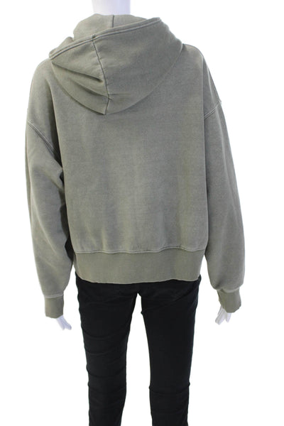Zara Womens Long Sleeve Ribbed Hem Basic Pullover Hoodie Green Size S