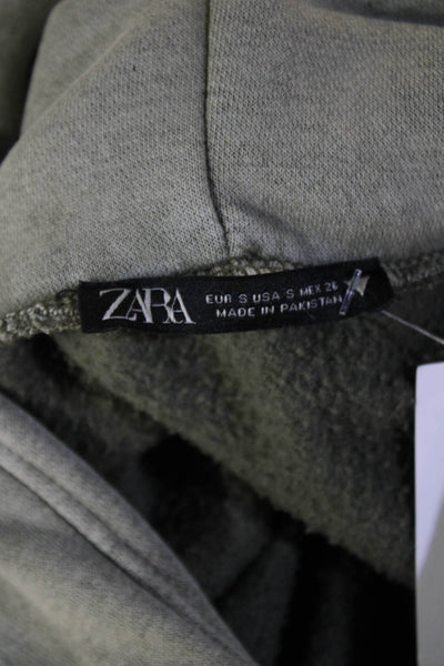 Zara Womens Long Sleeve Ribbed Hem Basic Pullover Hoodie Green Size S
