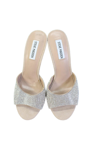 Steve Madden Womens Jeweled Slide On Erinn Sandal Heels Silver Size 7 Medium
