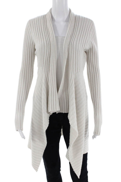 Autumn Cashmere Womens Open Front Ribbed Knit Cardigan Sweater White Size Small