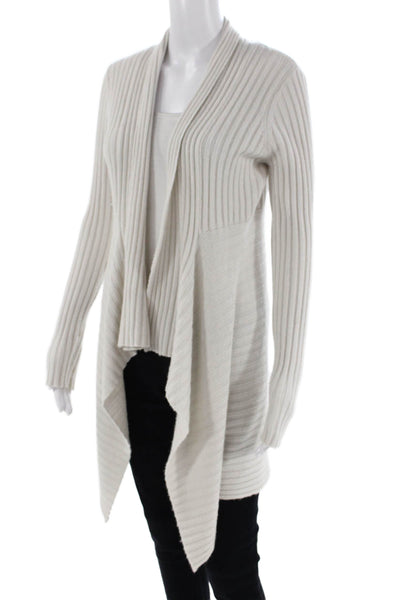 Autumn Cashmere Womens Open Front Ribbed Knit Cardigan Sweater White Size Small
