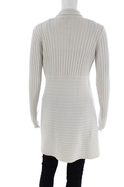 Autumn Cashmere Womens Open Front Ribbed Knit Cardigan Sweater White Size Small