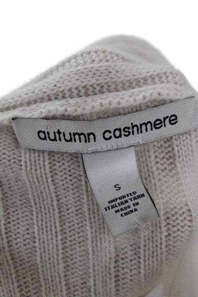Autumn Cashmere Womens Open Front Ribbed Knit Cardigan Sweater White Size Small