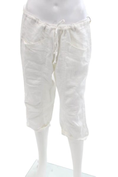 Cabi Womens Cotton Drawstring Crop Leg Pants White Size S