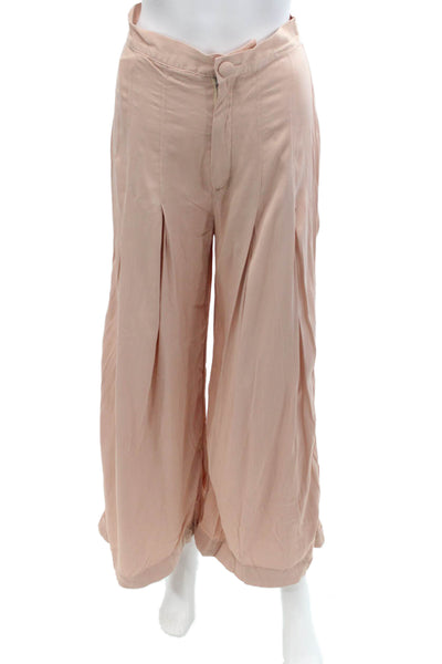 Free People Womens Textured Button Wide Leg Dress Pants Pink Size 04