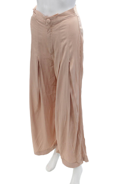 Free People Womens Textured Button Wide Leg Dress Pants Pink Size 04