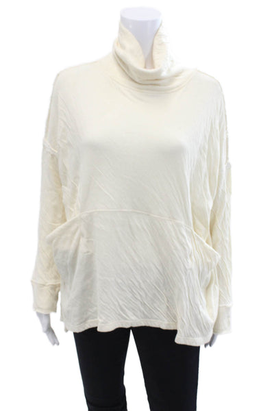 We The Free Womens Cotton Turtleneck Long Sleeve Distress Top Cream Size M