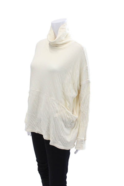 We The Free Womens Cotton Turtleneck Long Sleeve Distress Top Cream Size M