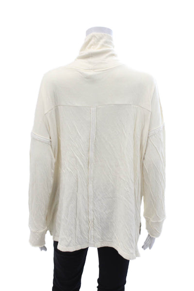 We The Free Womens Cotton Turtleneck Long Sleeve Distress Top Cream Size M