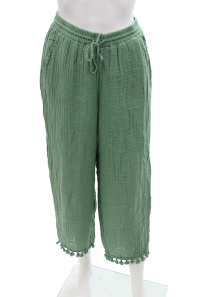 Michael Stars Womens Textured Drawstring Tassel High Waisted Pants Green Size S