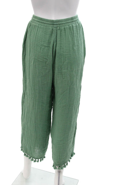 Michael Stars Womens Textured Drawstring Tassel High Waisted Pants Green Size S