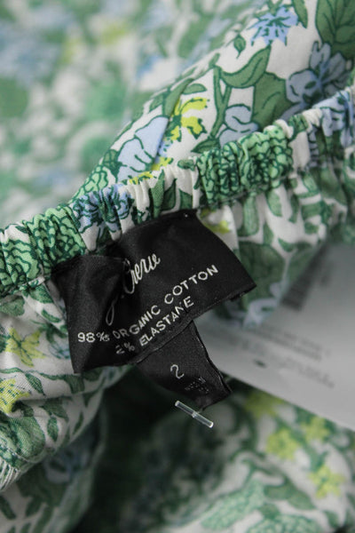 J Crew Womens Long Sleeve Scoop Neck Open Back Floral Top White Green Size 2