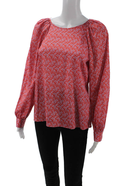 J Crew Womens Long Sleeve Scoop Neck Floral Blouse Orange Purple Cotton Small