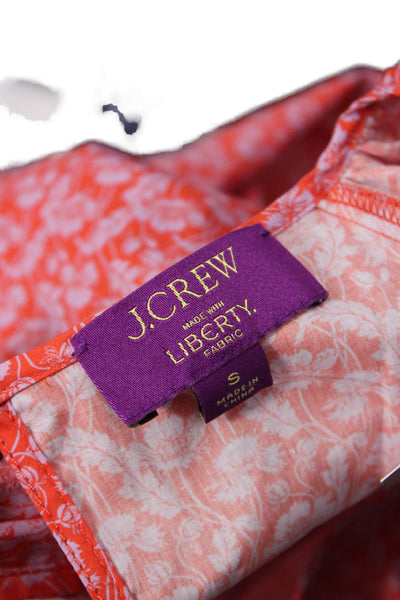 J Crew Womens Long Sleeve Scoop Neck Floral Blouse Orange Purple Cotton Small