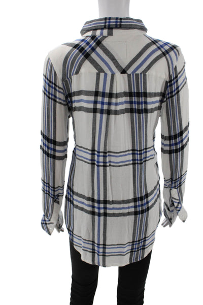 Rails Womens Button Front Long Sleeve Collared Plaid Shirt White Blue Size Small