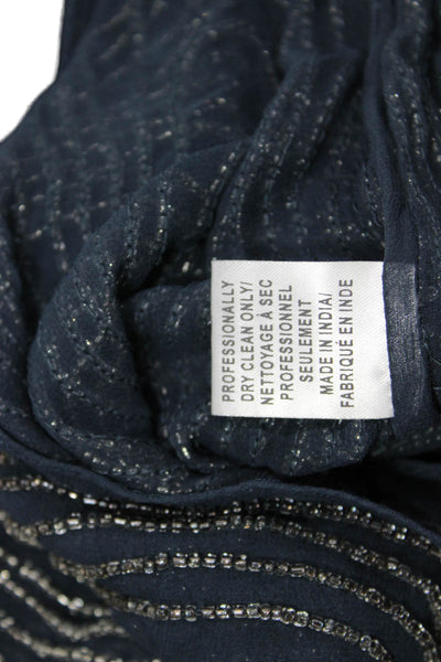 Parker Womens Silk Beaded Detail Open Back Sheer Blouse Blue Size L