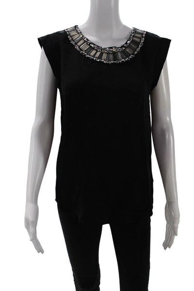 Michael Michael Kors Womens Silk Rhinestoned Neckline Blouse Black Size M