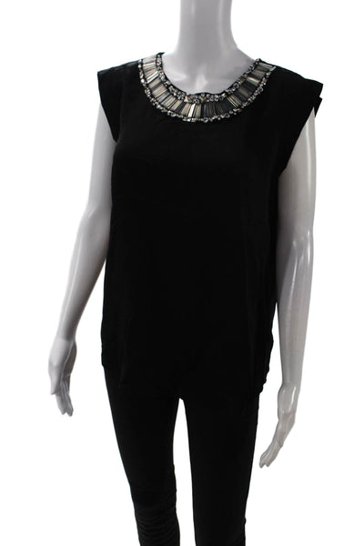 Michael Michael Kors Womens Silk Rhinestoned Neckline Blouse Black Size M