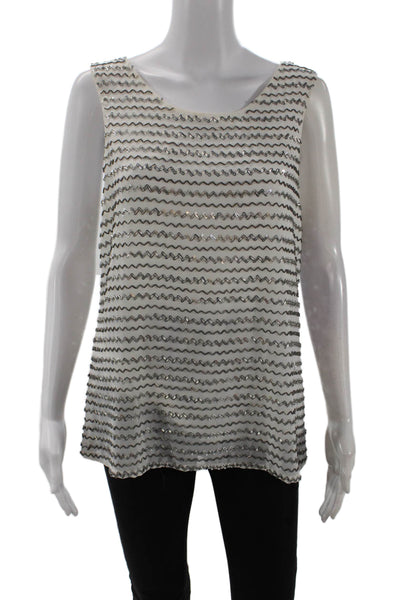 Parker Womens Silk Sleeveless Chevron Beading Detail Blouse White Size M