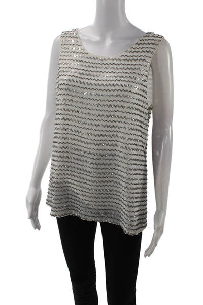 Parker Womens Silk Sleeveless Chevron Beading Detail Blouse White Size M