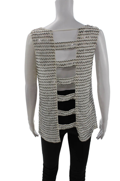 Parker Womens Silk Sleeveless Chevron Beading Detail Blouse White Size M